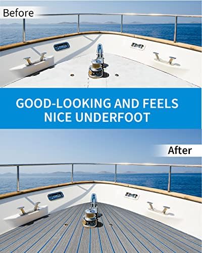 OCEANBROAD EVA Foam Boat Flooring with 3M Adhesive Backing Marine Self-Adhesive Decking 96''x45.6''/36''/28.8''/16.8'', 48''x16.8'' Faux Teak Sheet for Jon Boats Swim Platform Helm Pad RV Floor