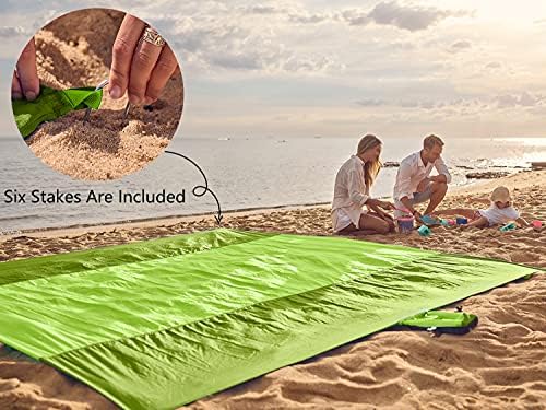 WEKAPO Beach Blanket Sandproof Waterproof, Extra Large Beach Mat, Oversized & Compact Sand Free Mat Quick Drying, Lightweight & Durable with 6 Stakes & 4 Corner Pockets
