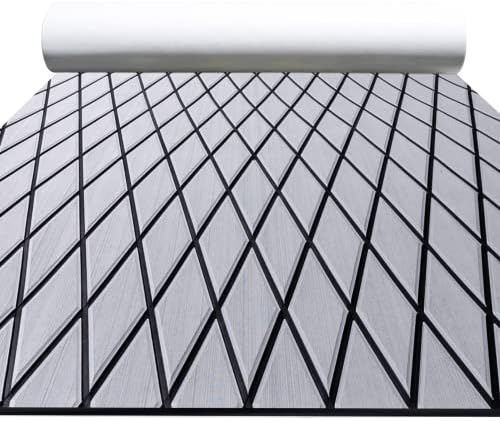 FOCEAN Boat Flooring EVA Foam Boat Decking Marine Mat Non-Slip Self-Adhesive Flooring Sheet for Motorboat Kayak Surfboard Garden Floor Swimming Pools, 94.5''x 47.2'', Grey with Black Lines