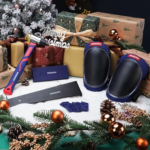 WORKPRO Laminate Flooring Installation Kit - Rubber Mallet with Fiberglass Handle, Knee Pads, Heavy Duty Pull Bar, Solid Tapping Block and Spacers - Premium Wood Flooring Installation Tool