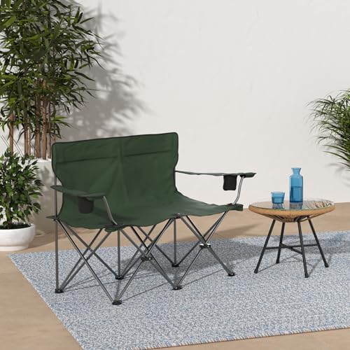 Trademark Innovations Loveseat Style Double Camp Chair, 40" L x 22" W x 31.5" H, Polyester, Army Green