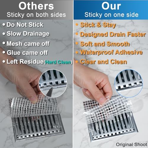 INVIHUG,25 Pack,Disposable Shower Drain Hair Catcher Mesh Stickers,Disposable Hair Drain Catcher(6.1inch Square)