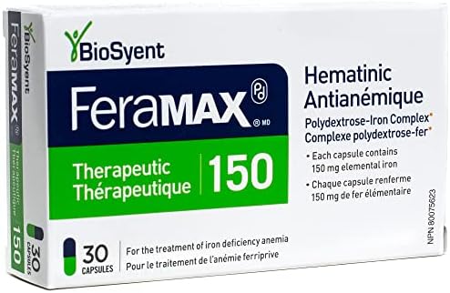FeraMAX Pd Therapeutic 150 Iron Supplement - Once Daily High Dose Iron Supplement No.1 Recommended Treatment for Iron Deficiency Anemia - 150mg of Elemental Iron per Capsule, 30 Capsules