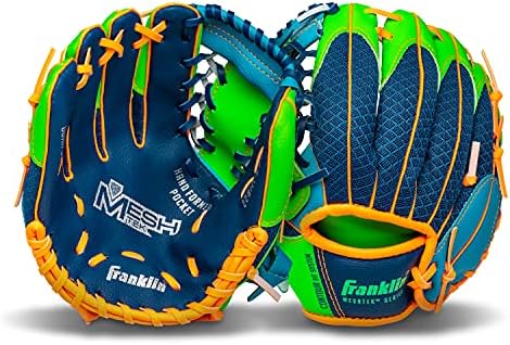 Franklin Sports Kids Baseball Glove + Ball Sets - Meshtek Youth Teeball Gloves for Kids + Toddlers - Left + Right Hand Throw Mitts + Glove Sets with Foam Balls - Boys + Girls Gloves - 9.5" Inch