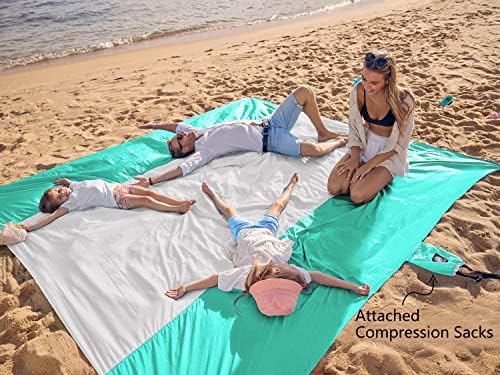 WEKAPO Beach Blanket Sandproof Waterproof, Extra Large Beach Mat, Oversized & Compact Sand Free Mat Quick Drying, Lightweight & Durable with 6 Stakes & 4 Corner Pockets