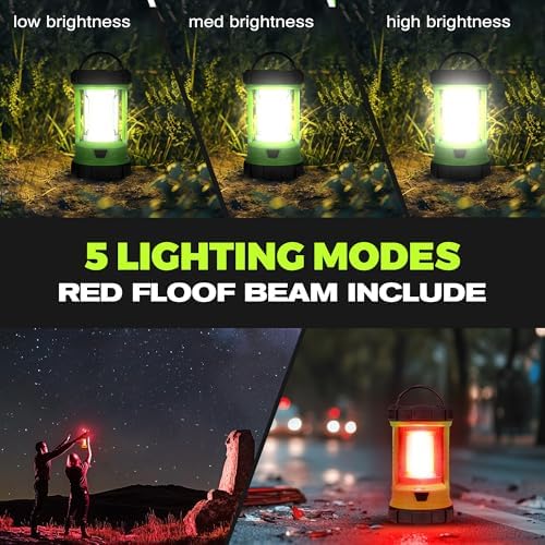 Camping Lantern, 3000LM LED Rechargeable Battery Operated Lantern, 5 Light Modes, COB Waterproof Lantern Flashlight, Camping Light for Power Outage, Hurricane, Survival, Hiking