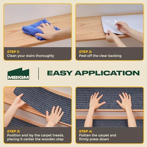 MBIGM 8" X 30" (15 in Pack) Non-Slip Carpet Stair Treads Non-Skid Safety Rug Slip Resistant Indoor Runner for Kids Elders & Pets with Reusable Adhesive - Gray - Carpet Pads for Stairs