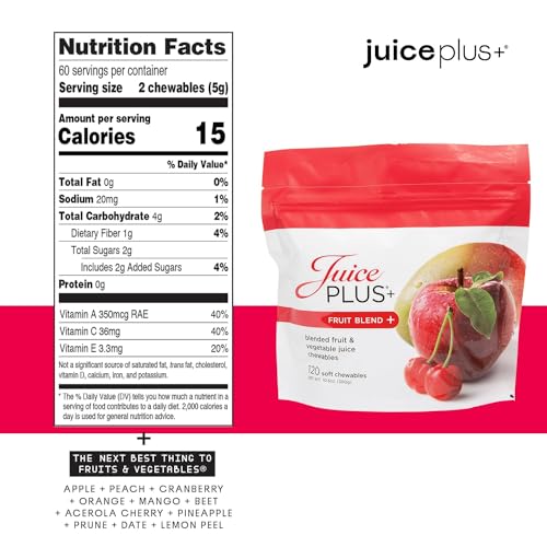 Juice Plus+ Fruit Blend Soft Chews (Chewables) - Boost Your Nutrition with 11 Fruits & Plant Ingredients - Vegan Gummy for Kids & Adults - Vitamins, Whole Food Nutrition - 120 Chewables