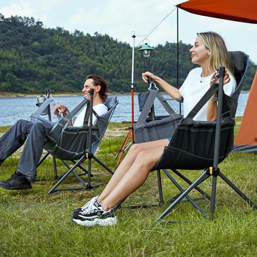 TIMBER RIDGE Hammock Camping Chair with Adjustable Backrest, Heavy Duty Folding Hammock Chair Supports 300lbs, Portable Hammock Chair for Camping, Travelling and Patio, Grey