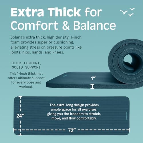 Retrospec Solana Yoga Mat 1" Thick With Nylon Carry Strap for Men & Women - Non Slip Exercise Mat for Home Yoga, Pilates, Stretching, Floor & Fitness Workouts