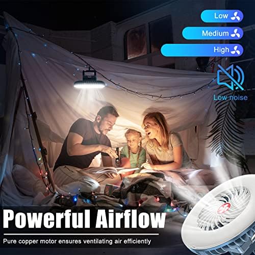 Portable Camping Fan with LED Lantern XTAUTO USB Rechargeable Waterproof Tent Fan with Hanging Hook Magnet Survival Kits for Indoor Outdoor Hiking Car Office Desk Outdoor Emergency Power Outage 2-pack
