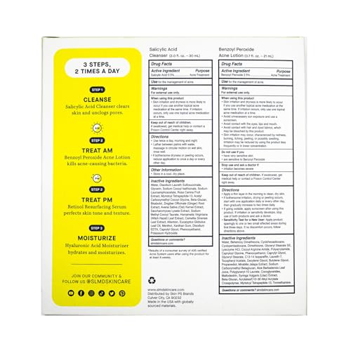 SLMD Skincare by Dr. Pimple popper - 30-Day Acne System - 4-pc Kit - 3 Steps, 2x per Day Full Routine to Treat and Prevent All Stages of Acne
