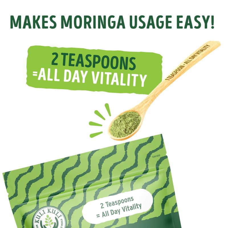 Kuli Kuli Moringa Oleifera Organic Leaf Powder & Green Smoothie, 100% Pure USDA Certified & Non-GMO Moringa Powder, Great with Smoothies, Tea, and Food, 4 Pack