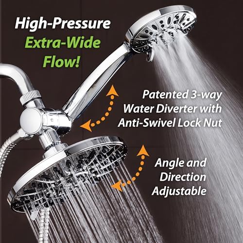 AquaDance 7" Premium High Pressure 3-Way Rainfall Combo for The Best of Both Worlds - Enjoy Luxurious Rain Showerhead and 6-Setting Hand Held Shower Separately or Together - Chrome Finish - 3328