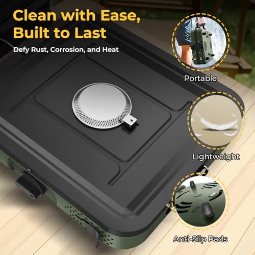 Camping Stove, 2 Burner Propane Stove With Grill,17,000 BTU Camp Stove, Foldable Camping Stove Propane Includes Carry Bag,Windscreen & Grill,Adjustable Burners & Piezo Ignition for Tailgating,BBQ,Camp