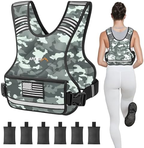 APEXUP Adjustable Weighted Vest, 4-10lb/12-18lb/20-32lb Vest with 6 Ironsand Weights and Large Pocket, Weight Vest for Men Women Strength Training, Running, Walking