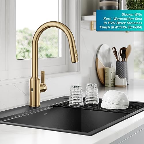 Kraus Oletto Kitchen Faucets Touchless Sensor Single Handle Pull-Down Sprayer in Brushed Brass, KSF-2830BB