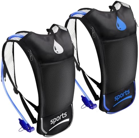 2 Pack Hydration Backpack Pack with 2L Hydration Bladder, TNYSPORT Lightweight Breathable Water Backpack with 3 Layer Pockets, Reinforced Shoulder Straps