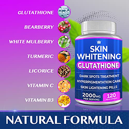 3 Pack Glutathione Whitening Pills - 120 Capsules 2000mg Glutathione - Effective Skin Lightening Supplement - Dark Spots, Melasma & Acne Scar Remover, Hyperpigmentation Treatment - Anti-Aging Antioxidant