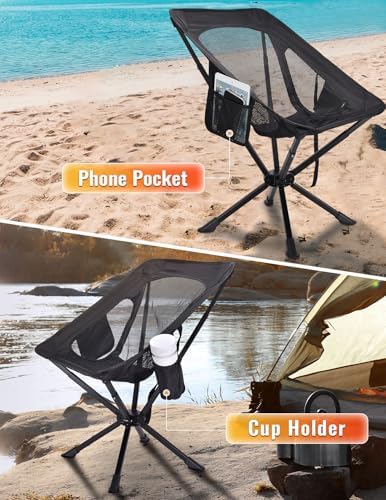 Portable Chairs for Adults Foldable, Fast Setup, Lightweight & Small Folding Chair with Cup Holder, Side Pocket and Carry Bag - Support 350 LBS
