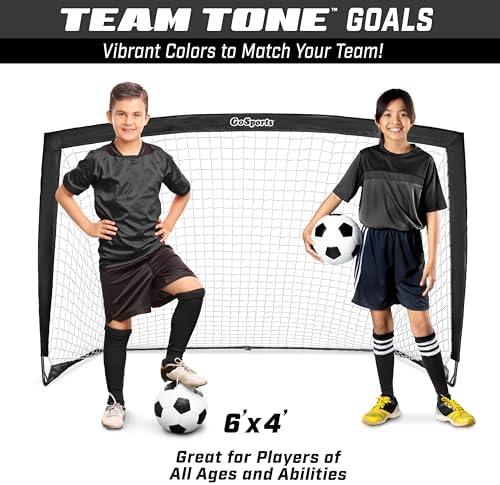 GoSports Portable Soccer Goals for Kids - 13 Color Options - Choose 4 x 3 ft or 6 x 4 ft - Team Tone Pop Up Nets for Backyard