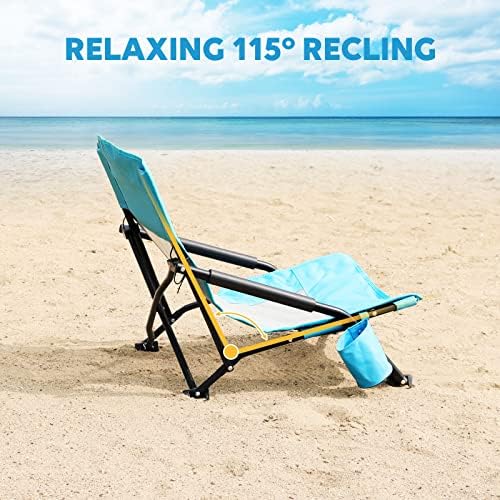 TOBTOS Low Beach Chair, Beach Chairs for Adults 2 Pack, Low Profile Folding with Cup Holder & Carry Bag, Heavy Duty Chair for Outdoor Sand, Camping, Concert, Travel