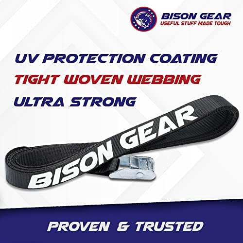 BISON GEAR Premium Tie Down Straps - (Car Roof Rack Straps for Surfboard Kayak or Cargo Lashing) 16ft Heavy Duty Cam Straps with Buckles - 4 Pack