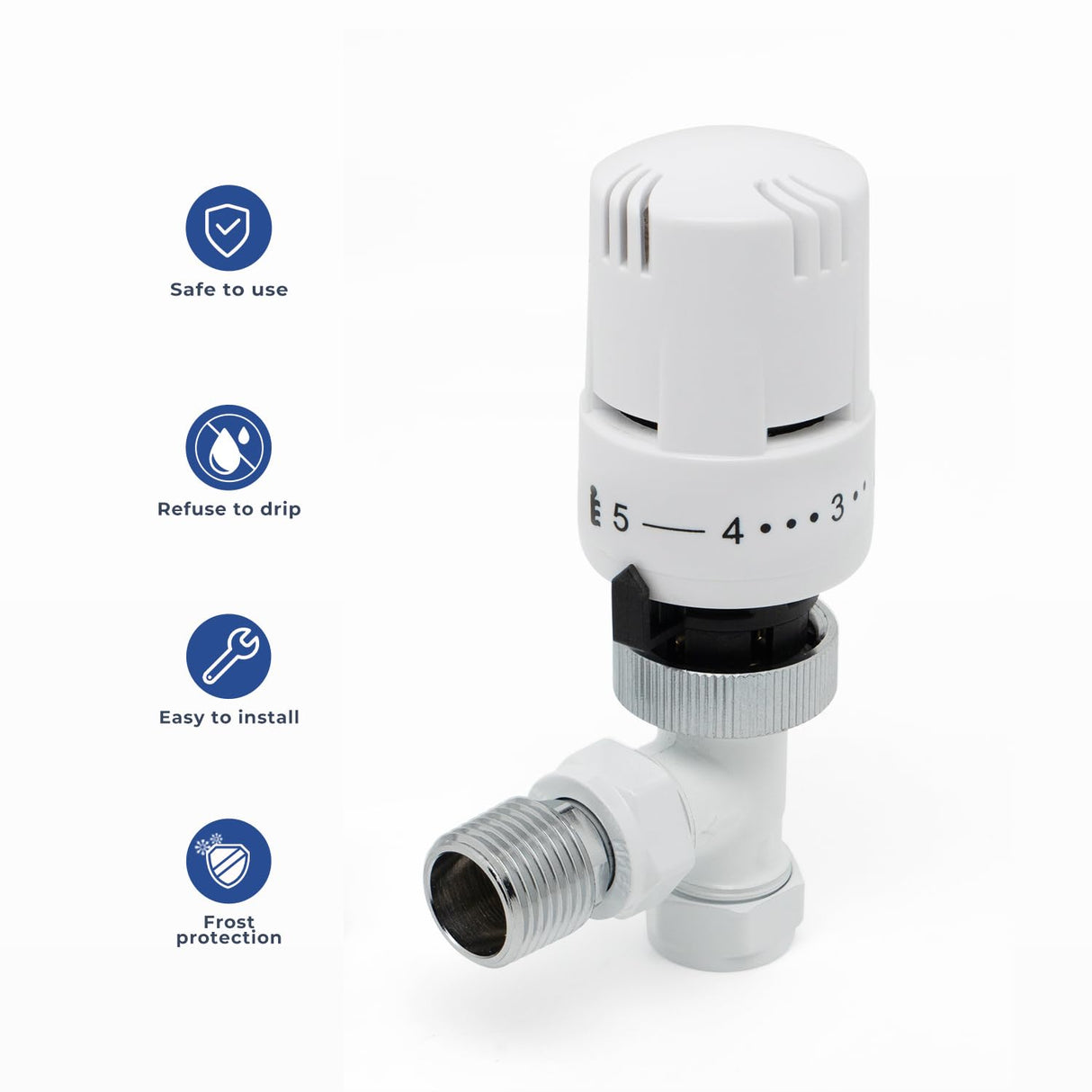 Thermostatic Radiator Valve Angled - Vancoco Thermostatic Valve for a Verti Cal Radiator TRV & Lockshield 1/2" x 15mm for Radiator Central Heating