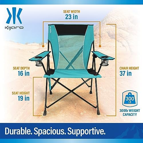 Kijaro Dual Lock Portable Camping Chair - Versatile Folding Sports and Outdoor Chair for Lawn - Locks Position - Ionian Turquoise