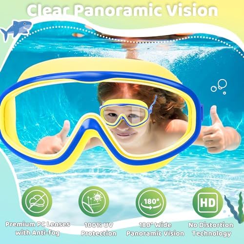Vvinca Kids Swim Goggles for Age 2-8, Toddler-Goggles with Fabric Strap No Leak Pain-Free, Anti-Fog Goggles for Girls Boys
