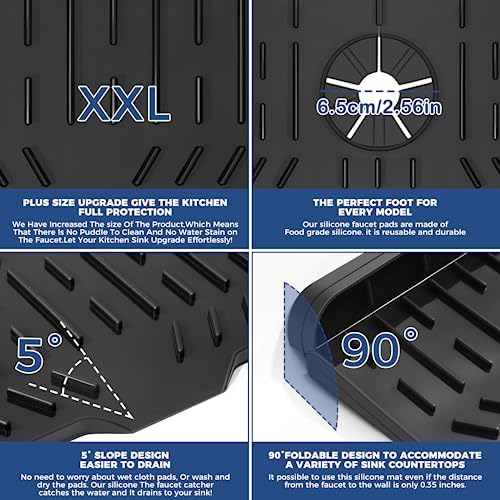 24" Splash Guard Plus Size Silicone Sink Faucet Drying Mat Handle Drip Catcher Tray Dish Sponge Holder Kitchen Accessories Protector Home Organization Gadgets Organizer