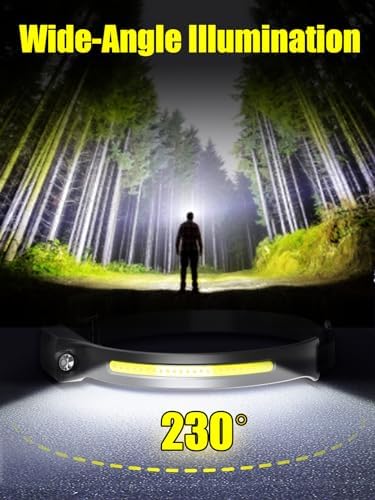 Headlamp Rechargeable, 230° Wide Beam LED Headlamp 2 Pack, Head Lamps LED Rechargeable Super Bright, Motion Sensor Rechargeable Headlamp USB C, 5 Modes Hard Hat Light, Head Flashlight for Adults