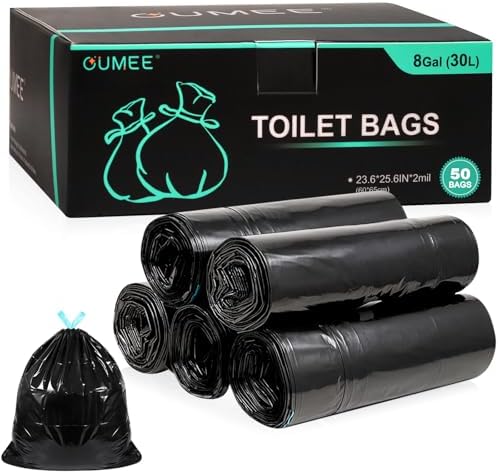 OUMEE Camping Toilet Bags, 8 Gallon Portable Toilet Bags, Toilet Waste Bags, Leak-Proof Potty Liners Trash Bags for Outdoor Camping Toilet Bucket,Traveling, RV Trip