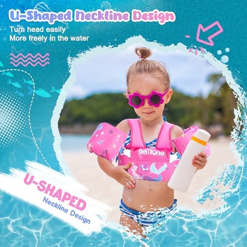 NEMONE Toddler Swim Vest for 22-70 lbs Kids Floaties Swim Jacket with Arm Water Wings for Girls Boys 2 3 4 5 6 7 Years Old Sea Beach Pool