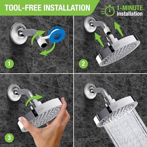 GURIN Shower Head High Pressure Rain, Luxury Bathroom Showerhead with Chrome Plated Finish, Adjustable Angles, Anti-Clogging Silicone Nozzles (California 1.8 GPM)