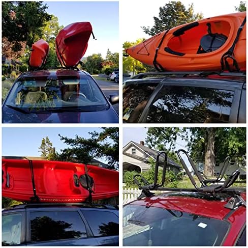 Kayak Roof Rack for 2 Kayaks Carrier, Kayak J Bar Hooks Roof Mount Racks for Universal Cars, SUV, Truck, Set of 4