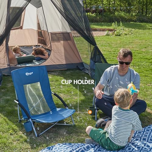 PORTAL Beach Chairs for Adults Camping Low Lightweight Portable Chair with Cup Holder Mesh Back Carry Bag for Outdoor Sand Lawn Travel Picnic Festival Concert, 350LBS