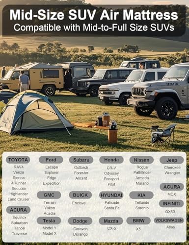 Umbrauto SUV Camping Air Mattress| Flocked Car Sleeping Bed with Reinforced Bottom| Back Trunk Inflatable Airbed for Vans| Includes Electric Pump, Pillows, Repair Patch & Carry Bag