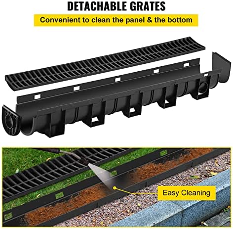 VEVOR Trench Drain System with Plastic Grate, 5.9x5.1-Inch HDPE Channel Drainage for Garden, Driveway - 6 Pack