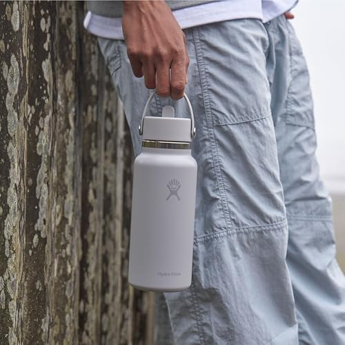 HYDRO FLASK Wide Mouth vacuum insulated stainless steel water bottle with leakproof closeable straw lid for cold water drinks, sports, travel, car and school