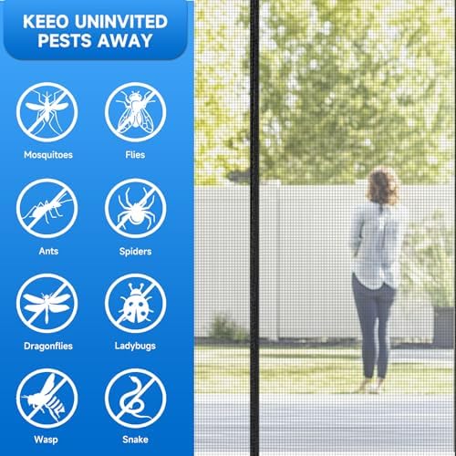 Magnetic Screen Door Left Right Side Opening Polyethylene Terephthalate Mesh Greater Than Fiberglass and Polyester Easy Install Fit Door Size