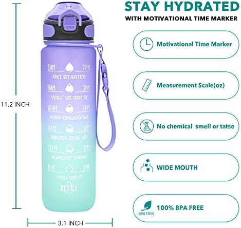 Enerbone 32 oz Drinking Water Bottle with Times to Drink and Straw, Motivational with Carrying Strap, Leakproof BPA & Toxic Free, Ensure You Drink Enough Water for Fitness Gym Outdoor