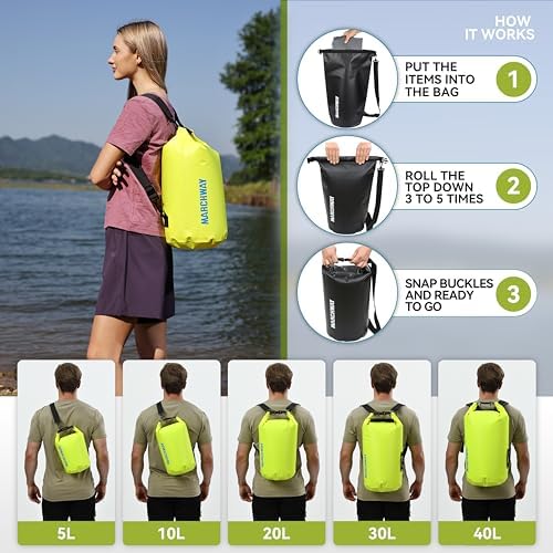 MARCHWAY Floating Waterproof Dry Bag Backpack 5L/10L/20L/30L/40L, Roll Top Sack Keeps Gear Dry for Kayaking, Rafting, Boating, Swimming, Camping, Hiking, Beach, Fishing