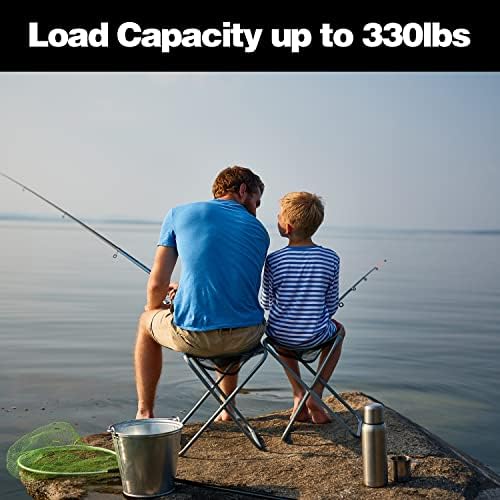 2 Pack Camping Stool, 16in Tall Large Size Folding Stool with Carry Bag, Aluminum Alloy Bracket, 1.5lbs Lightweight, Load Capacity to 300lbs, for Travel, BBQ, Fishing(2 Pack Grey)