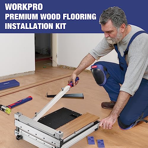WORKPRO Laminate Flooring Installation Kit - Rubber Mallet with Fiberglass Handle, Knee Pads, Heavy Duty Pull Bar, Solid Tapping Block and Spacers - Premium Wood Flooring Installation Tool