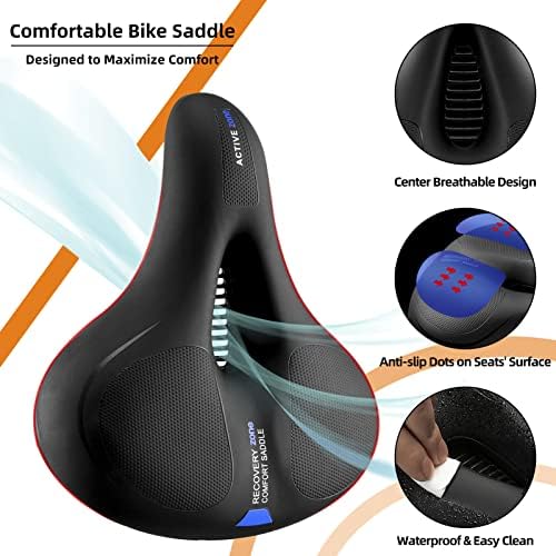 ROCKBROS Bike Seat Comfort Bike Saddle Mountain Bicycle Accessories for Men Women Soft Wide Bike Seat Cushion Dual Shock Absorbing with Reflective Strip