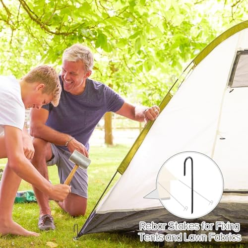 16 Inch Rebar Stakes Heavy Duty, 10 Pack J-Shaped Tent Stakes, Ground Anchor Stakes for Landscaping Plants Fabric Tube Fence, Black