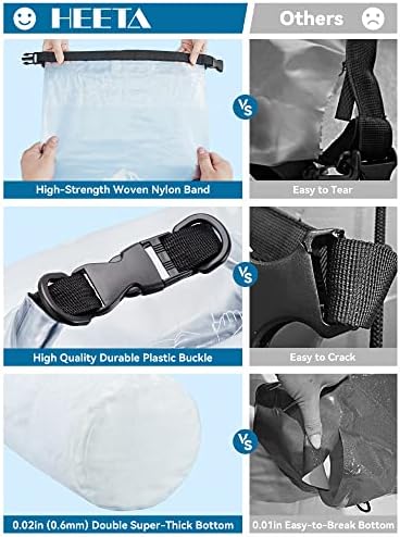 HEETA Dry Bag Waterproof for Women Men, 5L/10L/20L/30L/40L Roll Top Lightweight Dry Storage Bag Backpack with Phone Case for Travel, Swimming, Boating, Kayaking, Camping & Beach, 11 Transparent Colors