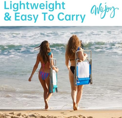 #WEJOY Folding Beach Chair for Adults, Lightweight Beach Chair with Shoulder Straps, High Back Beach Chairs with Hard Armrest, Supports 300lbs for Beach Lawn Concert