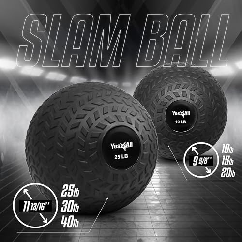 Yes4All Slam Balls, 10-40lb Medicine Ball Weight, Durable PVC Sand Filled Workout Dynamic Medicine Ball for Core Strengthen